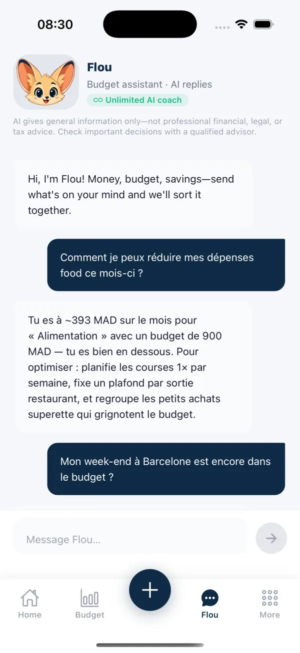 Conversation avec Flou, le coach IA de Flowss